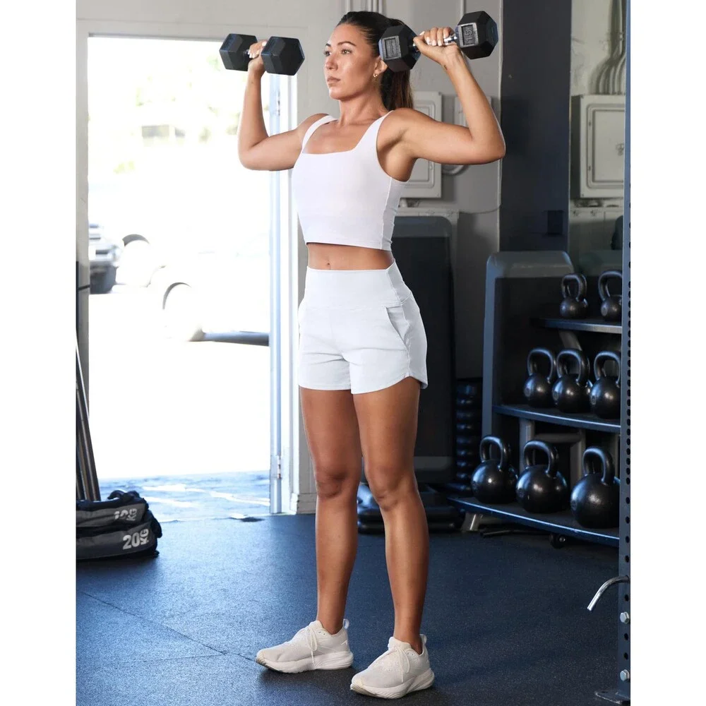 Soothfeel Women's White High Waisted Athletic Running Shorts 3.5 Tummy XXL